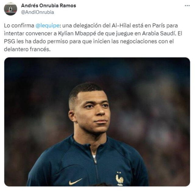 Información sobre Kylian Mbappé. Foto: captura de Twitter 