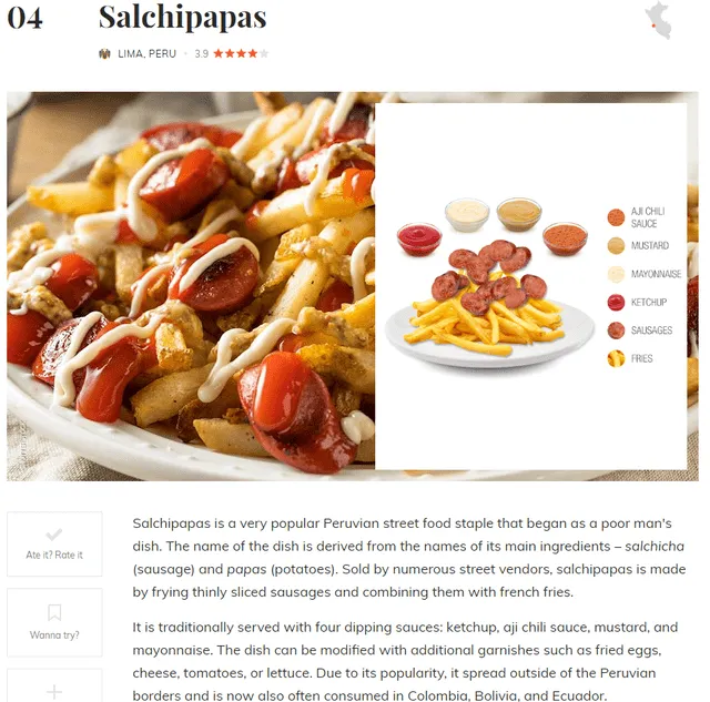 Esta es la reseña del Taste Atlas sobre la salchipapa. Foto: Taste Atlas   