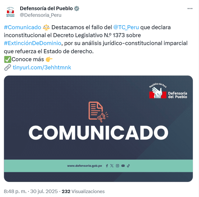 Comunicado de la Defensoría del Pueblo Comunicado de la Defensoría del Pueblo