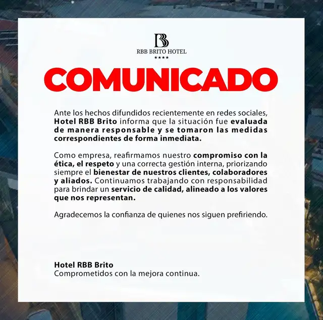Comunicado de hotel. Foto: Facebook   