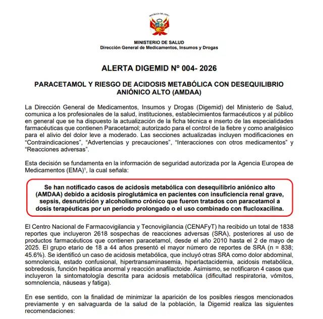  Alerta de la Digemid. Foto: Digemid.   