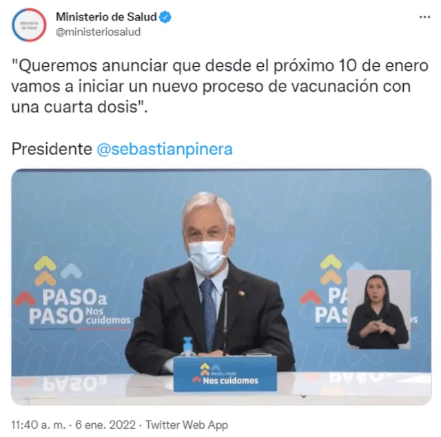 Sebastián Piñera en conferencia. Foto: Twitter/Ministerio de Salud Chile
