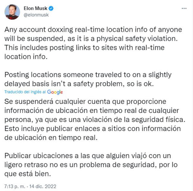 Elon Musk anunció la medida vía Twitter. Foto: captura @elonmusk/Twitter