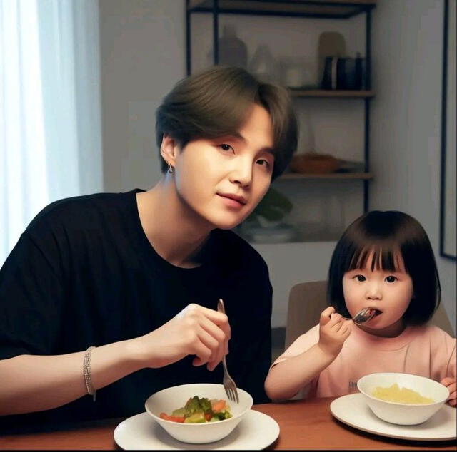 Suga muestra su lado paternal gracias a la IA. Foto: TikTok    