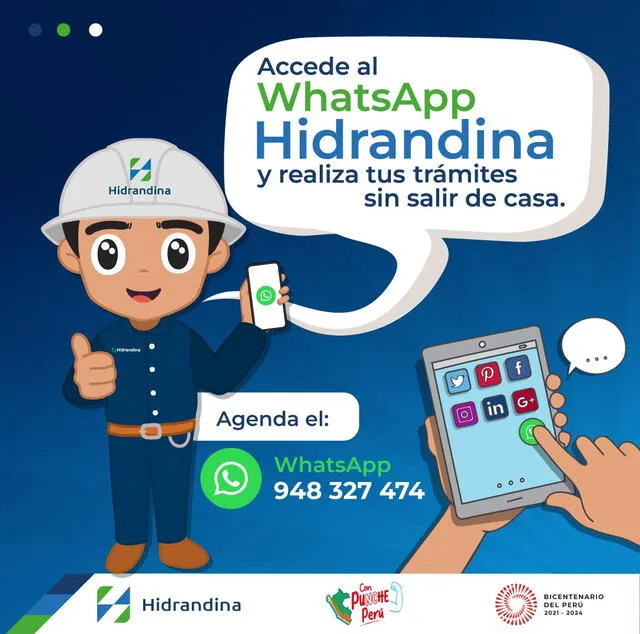 Hidrandina apertura su número de WhatsApp con el fin de realizar trámites de manera virtual. Foto: Hidrandina.    
