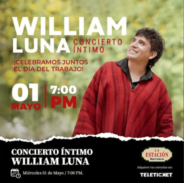 William Luna ofrecerá un concierto en la Estación Barranco. Foto: Instagram   
