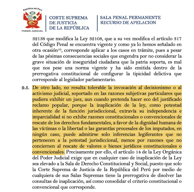 Corte Suprema cuestiona a jueces que inaplican normas sobre crimen organizado.   