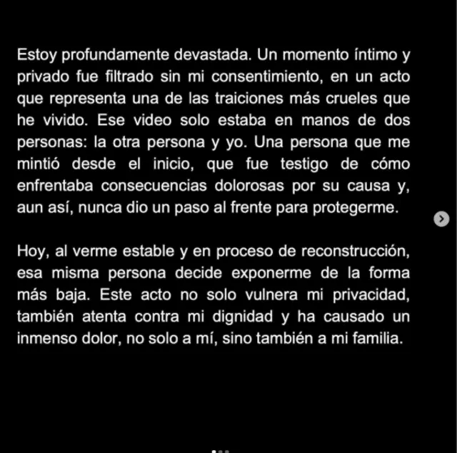 Mensaje de Isabella Ladera. Foto: Instagram  