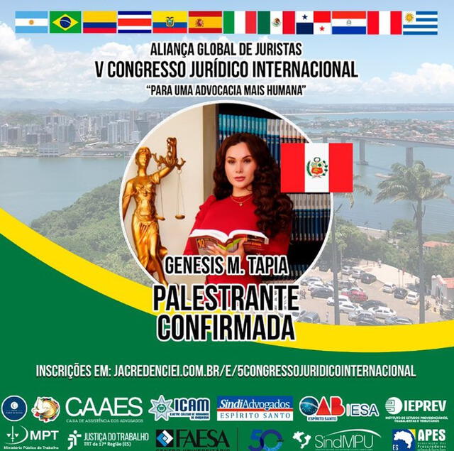 Génesis Tapia anuncia que será expositora en el Congreso Jurídico Internacional en Brasil. Foto: Instagram/Génesis Tapia