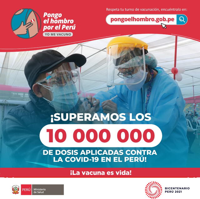 Perú ya aplicó más de 10 000 000 millones de dosis contra la COVID-19