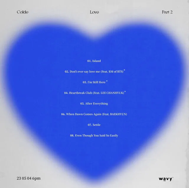  Lista de canciones de "Love part 2", el nuevo EP del cantautor coreano Colde. Foto: Naver   