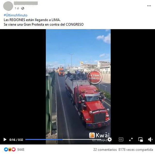 Según un post, el video expone a manifestantes llegando a Lima para el cierre del Congreso. Foto: captura en Facebook.