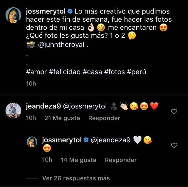 Jossmery Toledo y Jean Deza intercambian mensajes en Instagram