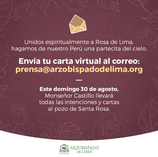 Arzobispado también habilitó correo electrónico para fieles de Santa Rosa de Lima. Foto: Captura