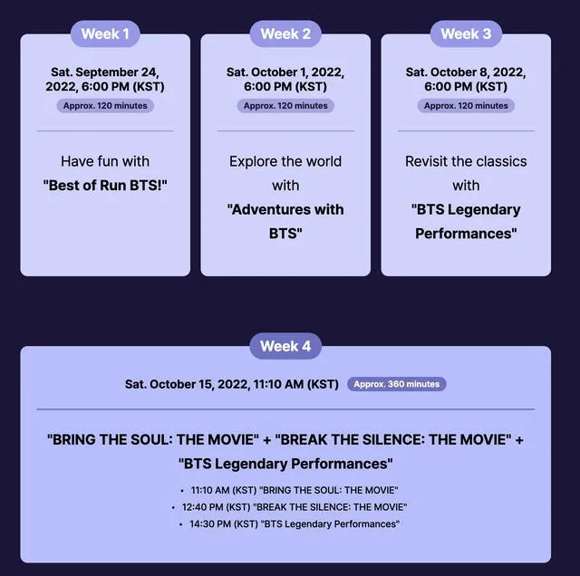 BTS: conciertos y películas gratis en octubre. Foto: Weverse