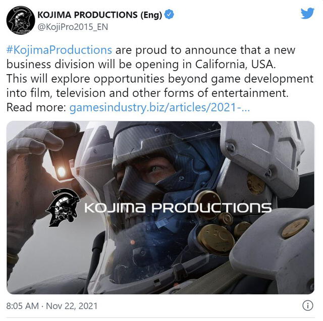 El anuncio oficial de Kojima Productions. Foto: Twitter