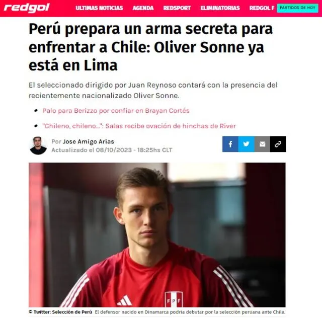 Oliver Sonne es noticia en Chile. Foto: captura de Redgol   