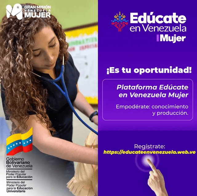 Edúcate en Venezuela Mujer es el nuevo programa digital del Gobierno de Nicolás Maduro. Foto: Instagram/@opsuvzla   