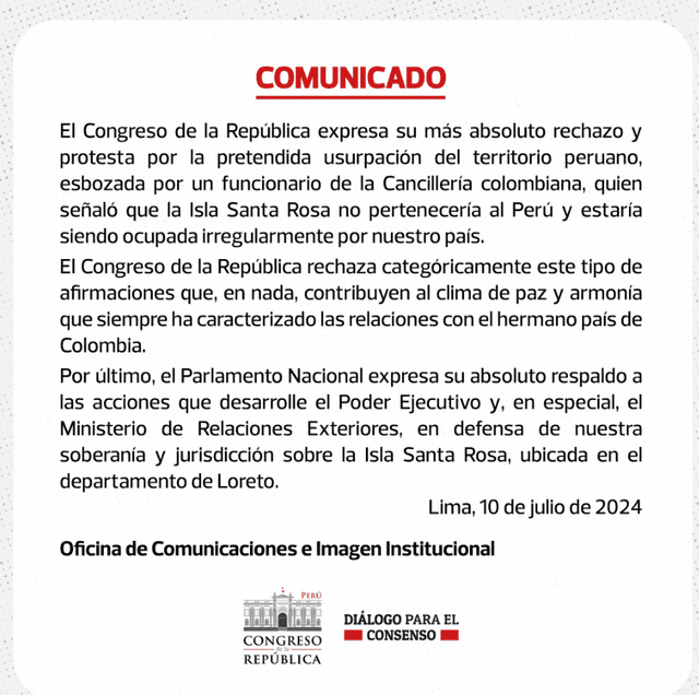 Comunicado del Legislativo. Foto: Congreso   