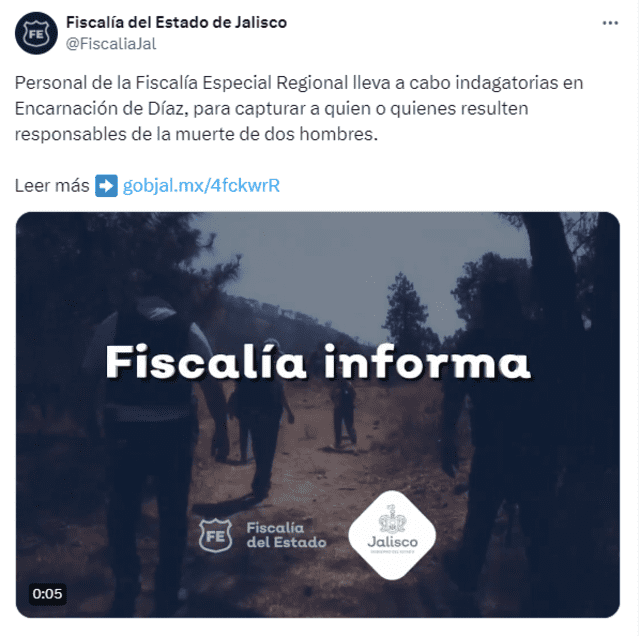 La Fiscalía de Jalisco no ha brindado mayores detalles sobre el avance del caso. Foto: Fiscalía del Estado de Jalisco/X