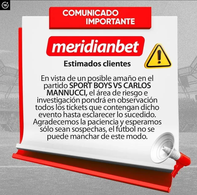 Comunicado de Meridianbet. Foto: Meridianbet Comunicado de Meridianbet. Foto: Meridianbet