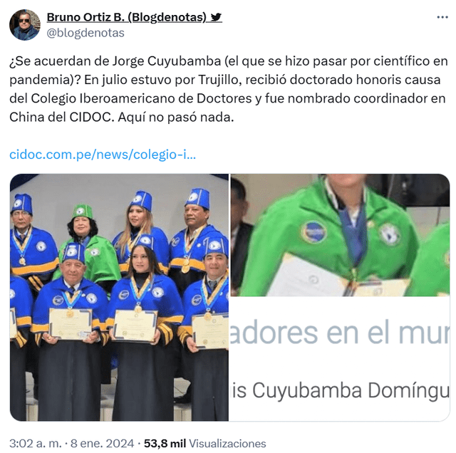 La último que se supo sobre Jorge Cuyubamba. Foto: CapturaXBrunoOrtiz. La último que se supo sobre Jorge Cuyubamba. Foto: CapturaXBrunoOrtiz.