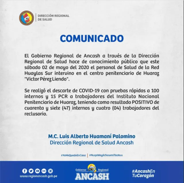 Internos del penal de Huaraz dieron positivo. Internos del penal de Huaraz dieron positivo.