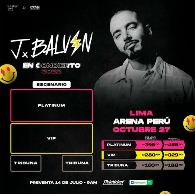 Precio de las entradas para ver a J Balvin en Perú