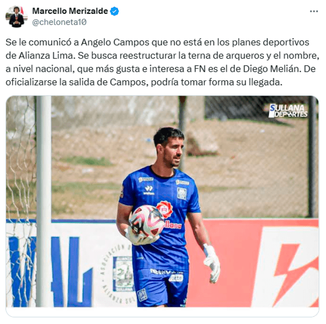  Diego Melián fue uno de los mejores arqueros de la Liga 1 2024. Foto: captura de Twitter/Marcello Merizaldo   