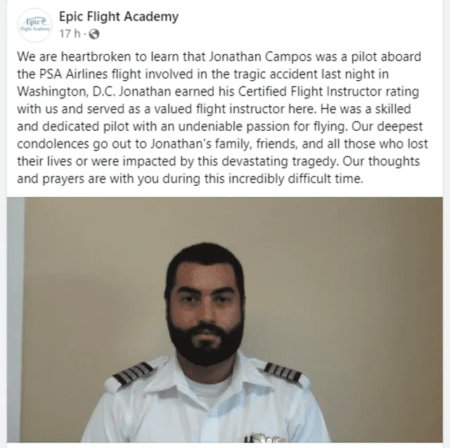 Epic Flight Academy lamentó el fallecimiento de Jonathan Campos. Foto: captura de Facebook Epic Flight Academy lamentó el fallecimiento de Jonathan Campos. Foto: captura de Facebook