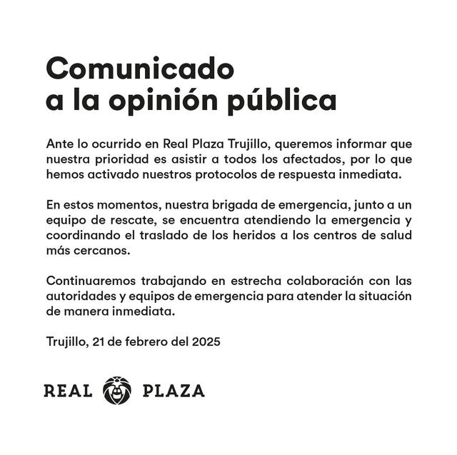 Comunicado de Real Plaza Trujillo   