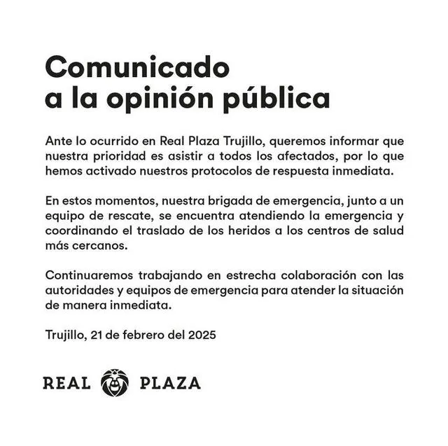 Comunicado Real Plaza Trujillo.    