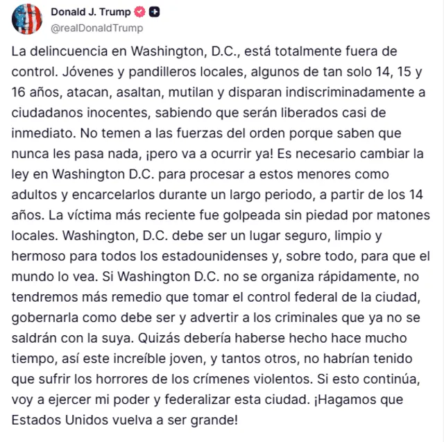 Pronunciación de Donald Trump contra menores de edad en Washington D. C. Pronunciación de Donald Trump contra menores de edad en Washington D. C.