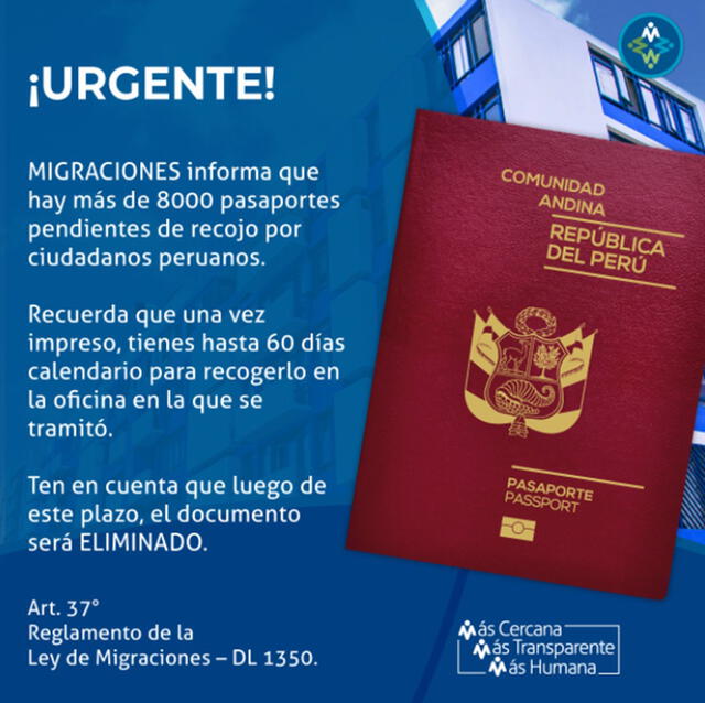Migraciones informa sobre los más de 8.000 pasaportes por recoger. Foto: Migraciones