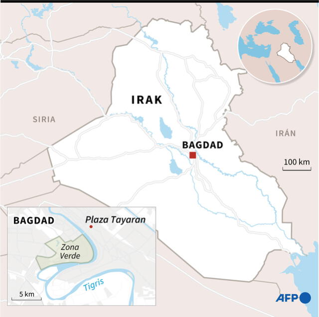 Mapa de Irak y de Bagdad. Infografía: AFP