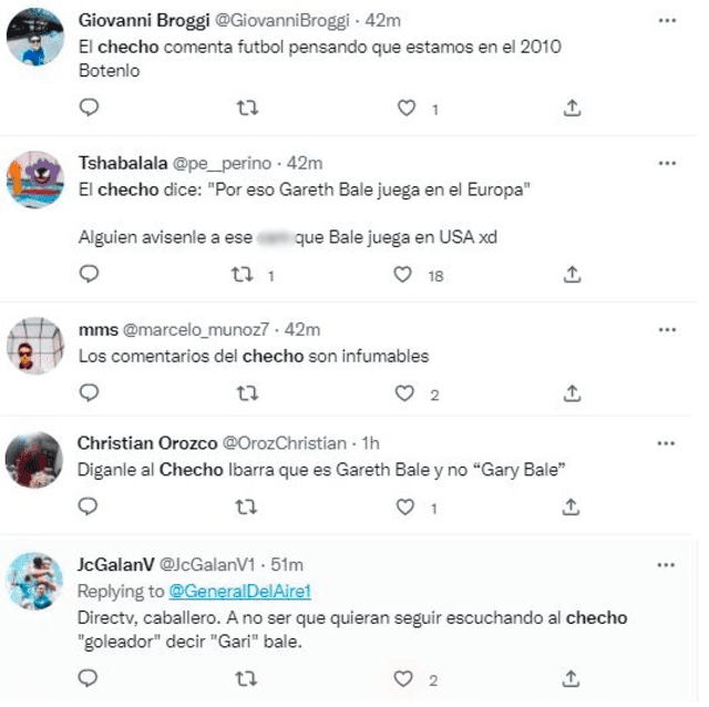 Comentarios de los usuarios sobre el 'Checho' Ibarra. Foto: captura Twitter