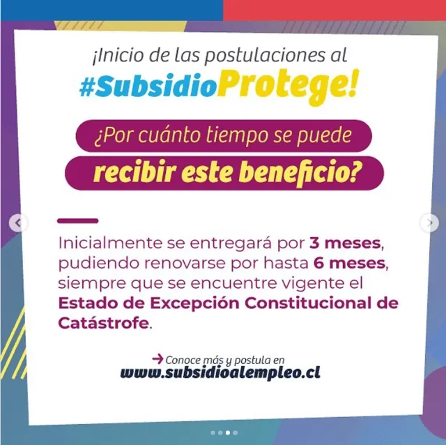 Subsidio Protege 2021, tiempo en el que se entregará el bono de 200.000 pesos. Foto: captura/Instagram Gobierno de Chile