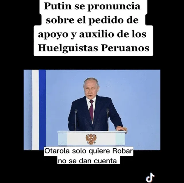  <em>Imagen que señala falsamente que Putin se pronunció sobre las protestas en Perú. Foto: captura en Facebook.</em>    