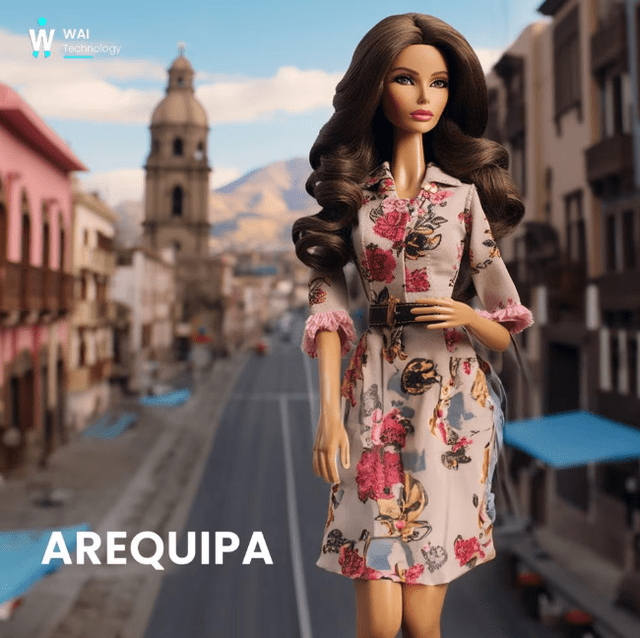 La Barbie arequipeña tiene ropa más casual, pero se le reconoce porque aparece junto a la Catedral de Arequipa. Foto: Wai Technology   