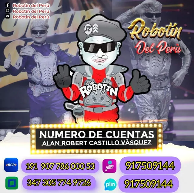  Números de ayuda para Alan Castillo. Foto: Instagram de Robotín    