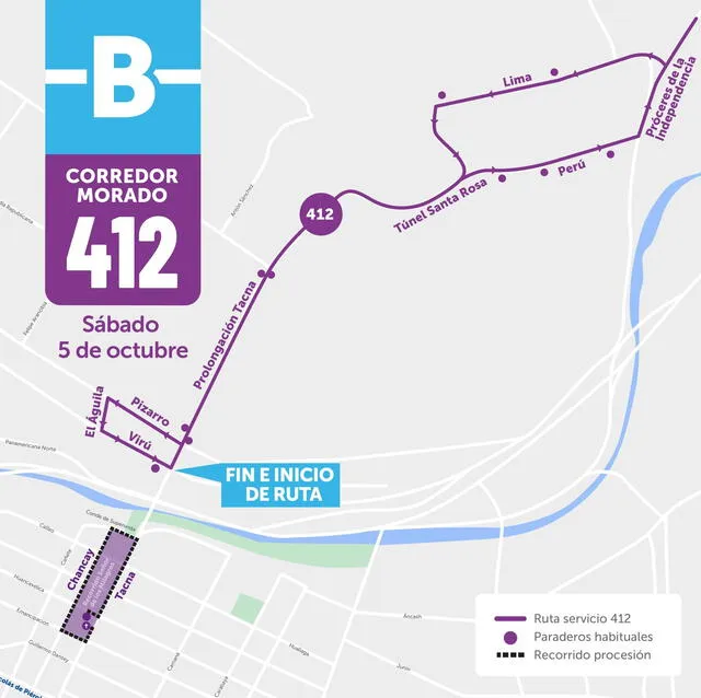  Desvío Corredor Morado, línea 412. Foto: ATU.   