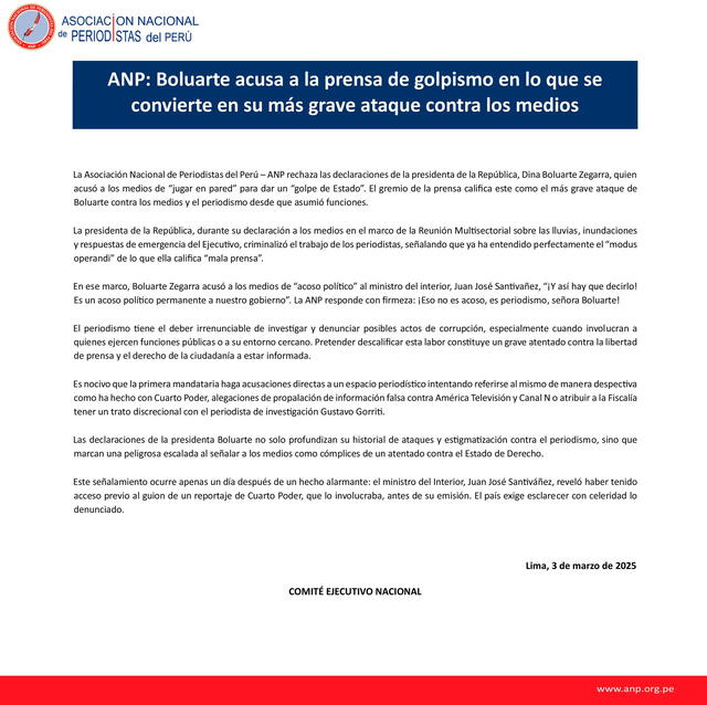 Comunicado de la Asociación Nacional de Periodistas. Comunicado de la Asociación Nacional de Periodistas.