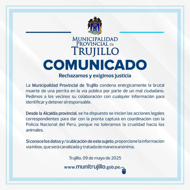 Municipalidad de Trujillo rechaza el maltrato animal. Foto: X   