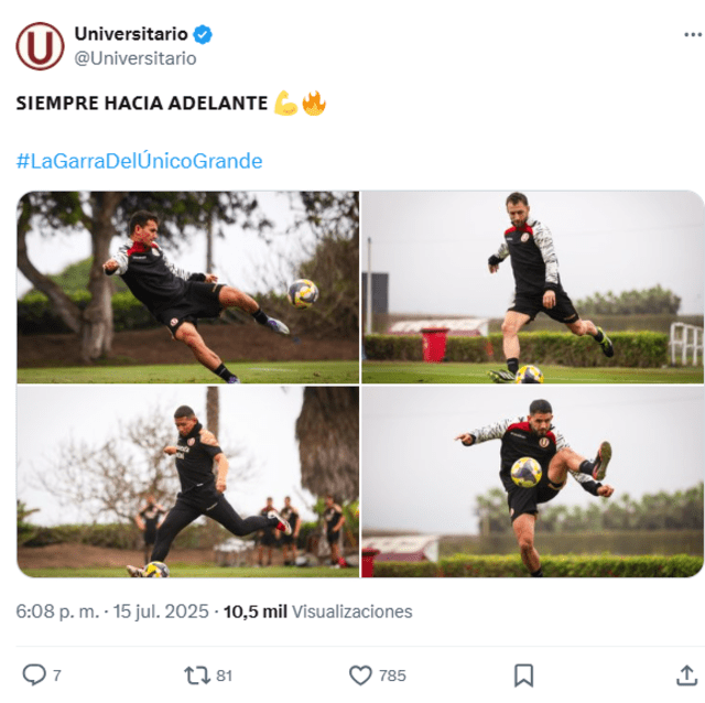 Universitario ya se encuentra entrenando de cara al partido. Foto: Universitario de Deportes   