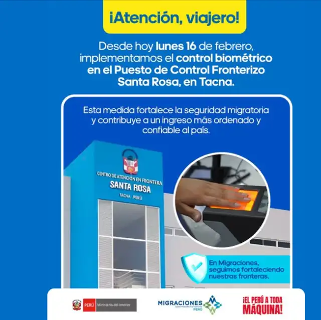 El sistema biométrico inició desde el 16 de febrero en frontera Perú-Chile. Foto: Migraciones
