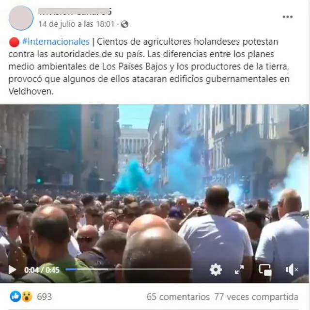Según usuarios, este video supuestamente expone una protesta de agricultores en Holanda. Foto: captura en Facebook.