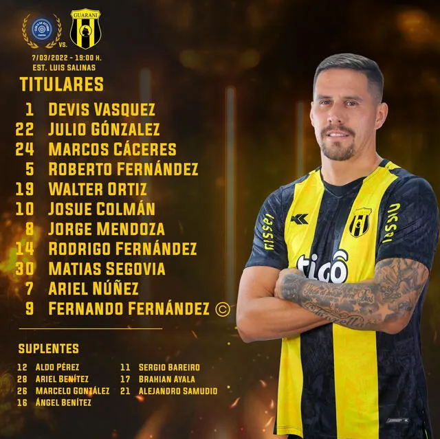 Once titular de Guaraní. Foto: Twitter Guaraní