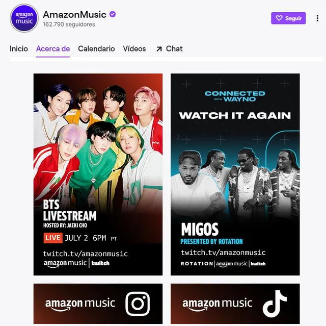 Canal de Amazon Music en Twitch. Foto: captura