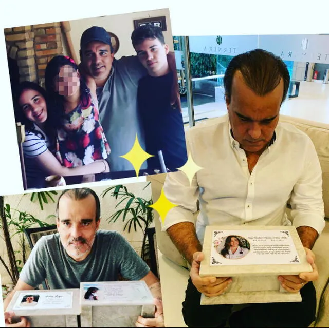 Regis Feitosa con las urnas de sus tres hijos que ha perdido. Foto: @regisfeitosamota/Instagram
