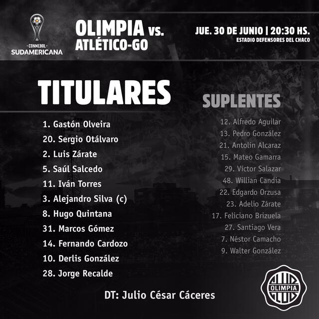 Alineación Olimpia. Foto: Twitter